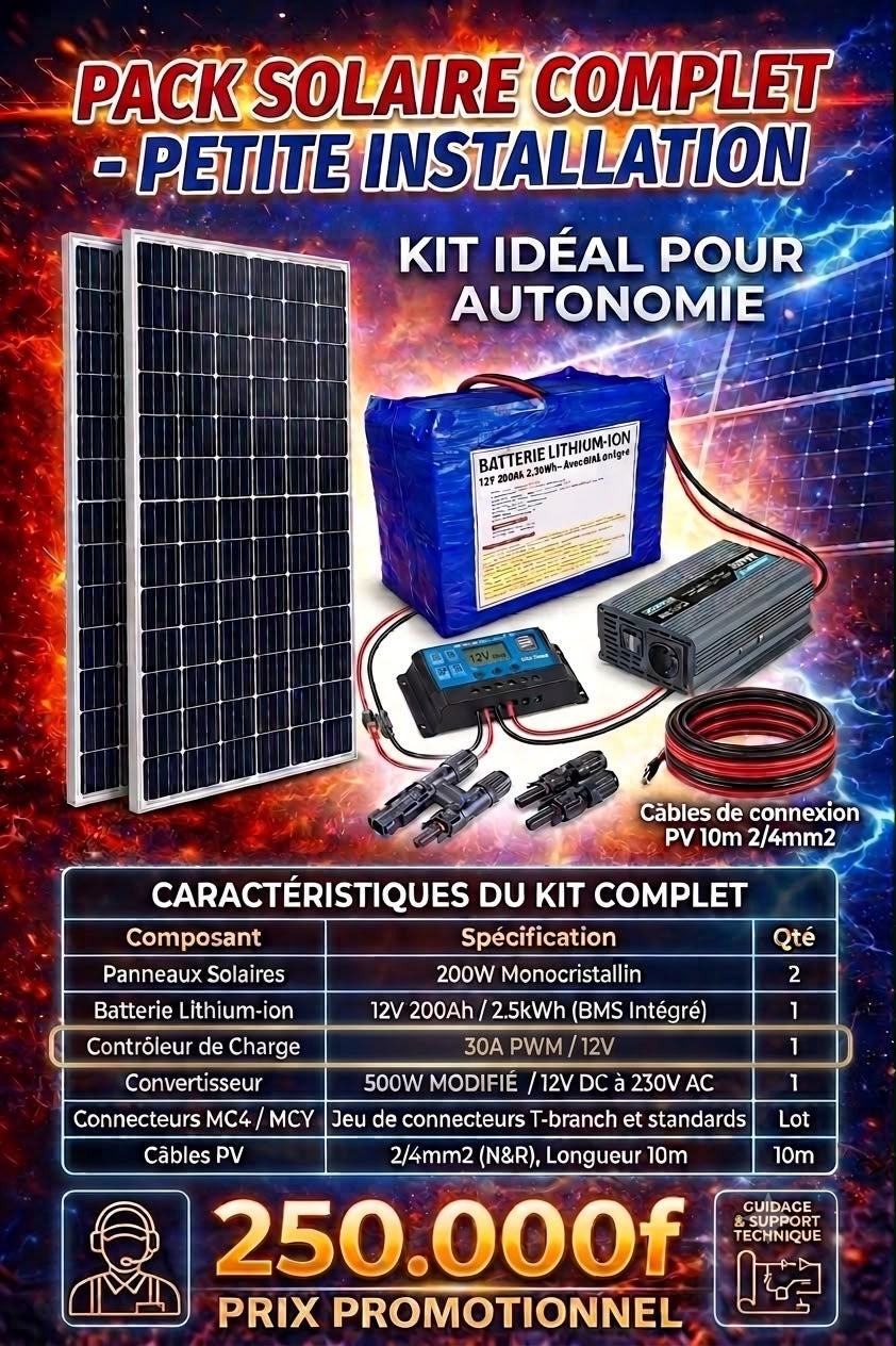 pack solaire complet pour batterie
12v 200ah