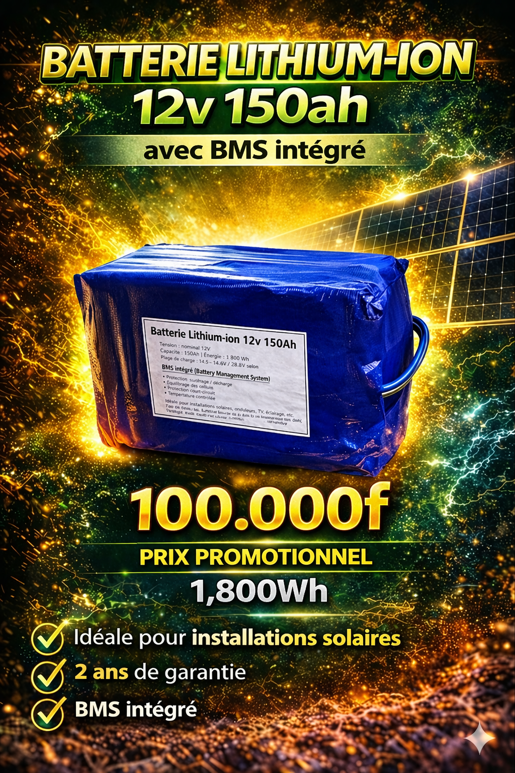 Batterie lithium-ion 12v 150ah 1800wh